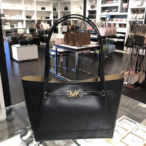NWT Michael Kors Women handbag Reed Logo Tote Bag MK bag , Black-Size L - Picture 1 of 5